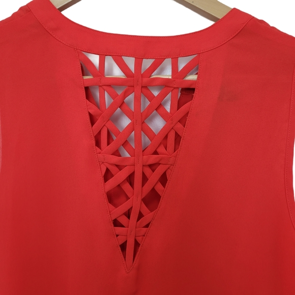 BCX Blouse Top Red Orange Sleeveless High Low Size Medium - Picture 3 of 7